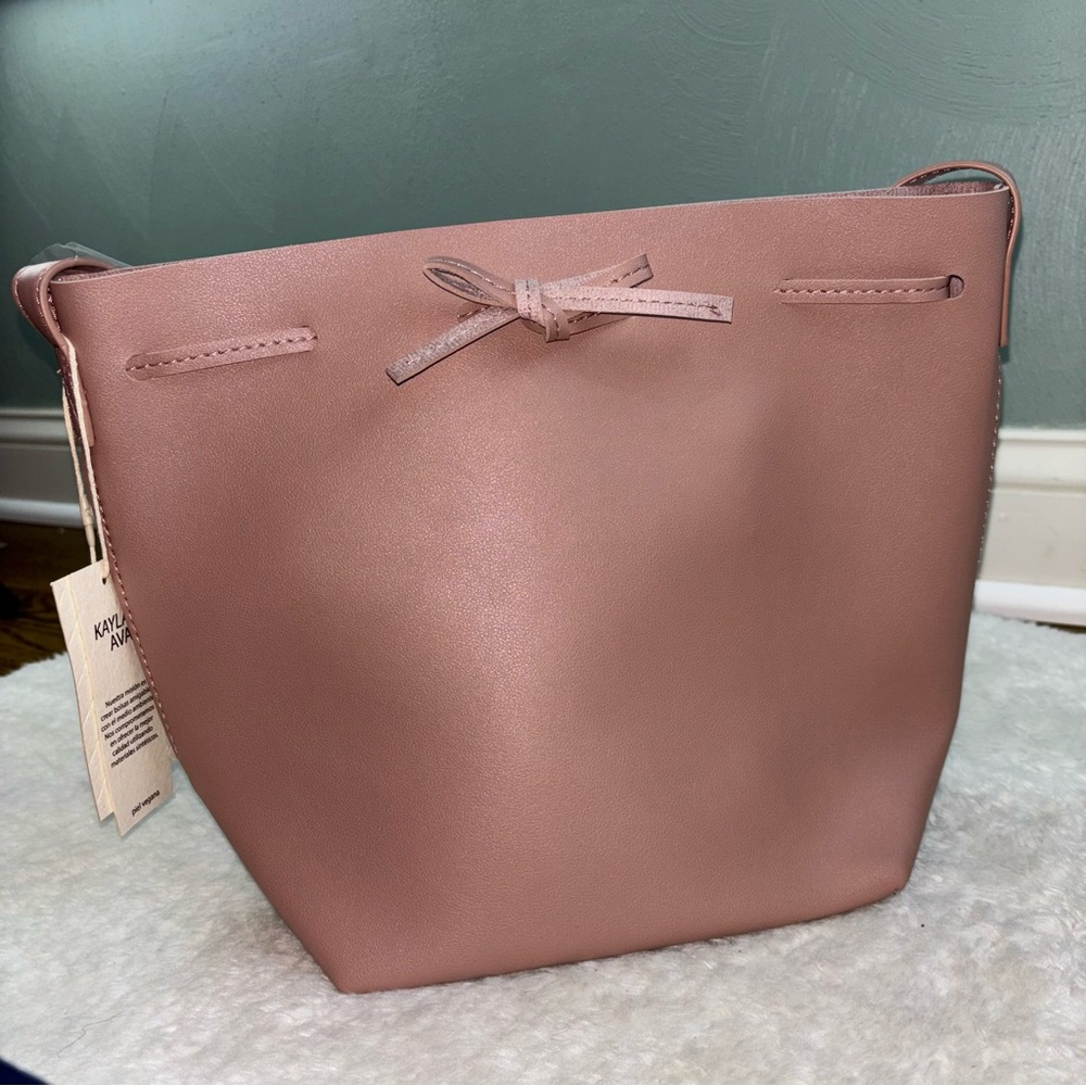 Kayla+Ava Dusty Rose Vegan Leather Crossbody Bucket Bag NWT